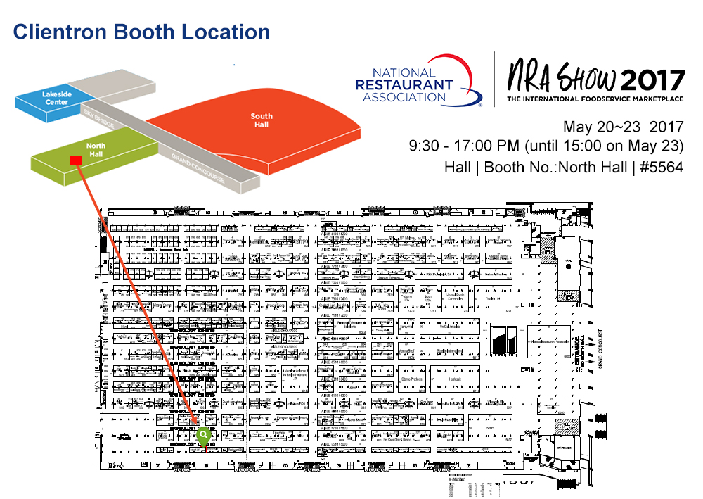 Hall Map of North Hall of McCormick Place, Chicago USA Clietron Booth Location at NRA Show 2017